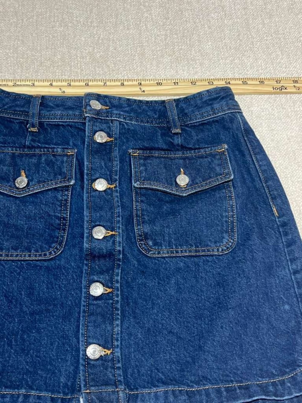 LOFT Denim Button Front Mini Skirt Size 4 - Picture 5 of 8